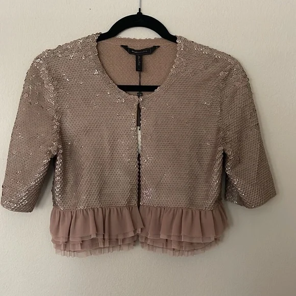 NWT BCBG Sequin Embellished Jacket with Ruffle Hem Size S - Picture 4 of 9
